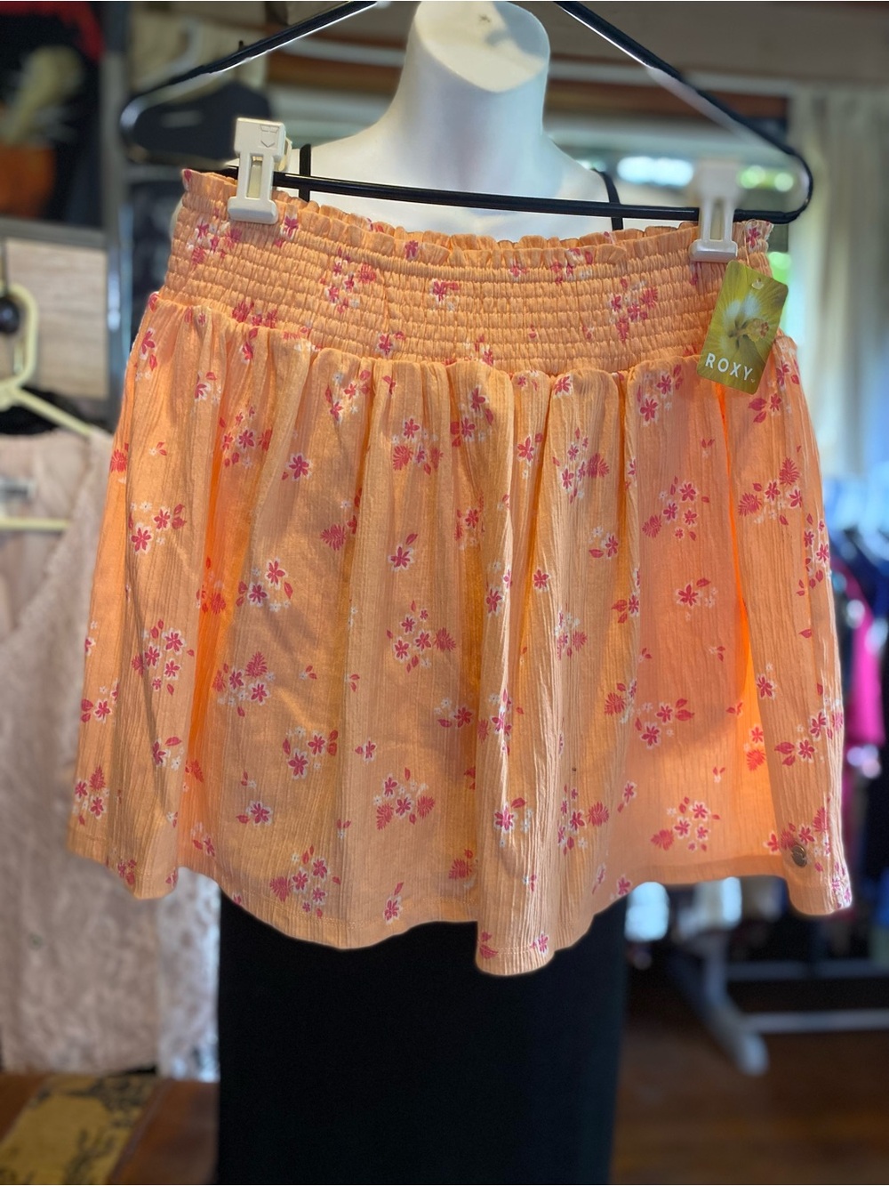 Roxy Peach Mini Skort with Pink Floral Accents